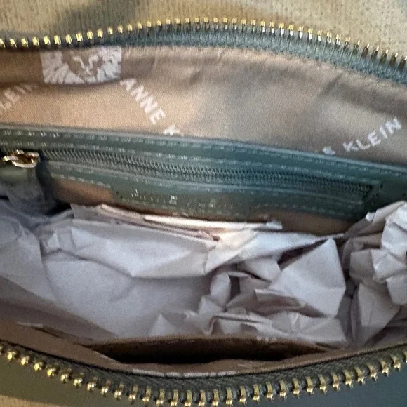 Anne Klein Sculpted Belt Half Moon Olive Crossbody Bag - Picture 4 of 9